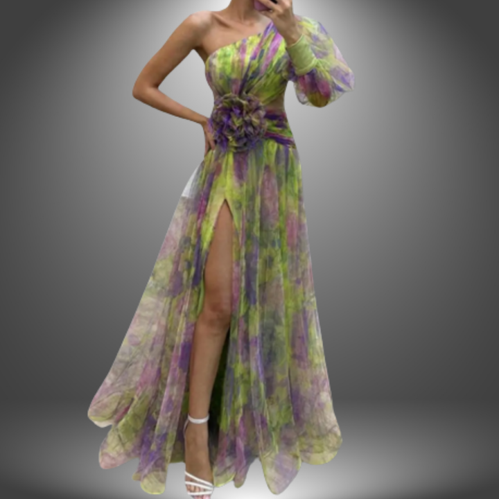 Maria | Vibrant One-Shoulder blomstret maxikjole